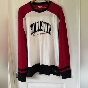 Hollister Red and White Long Sleeve Tee Sporty Design. NWT
